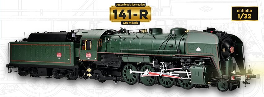 1:32 Сборная модель S.N.C.F. - TYPE 141-R 1187 LOCOMOTIVA A VAPORE CON CARRO TENDER TRASPORTO CARBONE - STEAM LOCOMOTIVE - GREEN BLACK - 10125