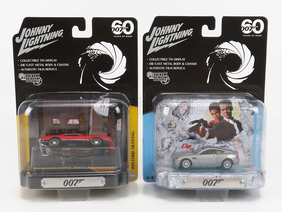 1:64 ASTON MARTIN Set 2x V12 Vanquish - James Bond 007 - Die Another Day - La Morte Puo' Attendere + Ford Usa Mustang Mach 1 Coupe 1971 - 007 James Bond - Diamonds Are Forever - Una Cascata Di Diamanti, Grey Red - JLDR016-2