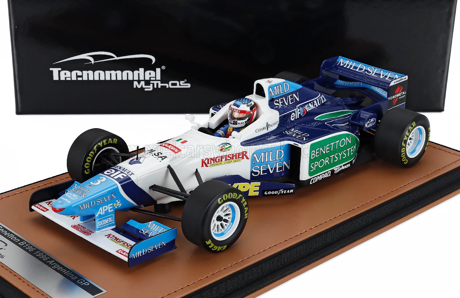 1:18 BENETTON F1 B196 Team Renault Mild Seven №3 Argentina Gp (with Pilot Figure) (1996) Jean Alesi, White Light Blue Green - TMD18-423C