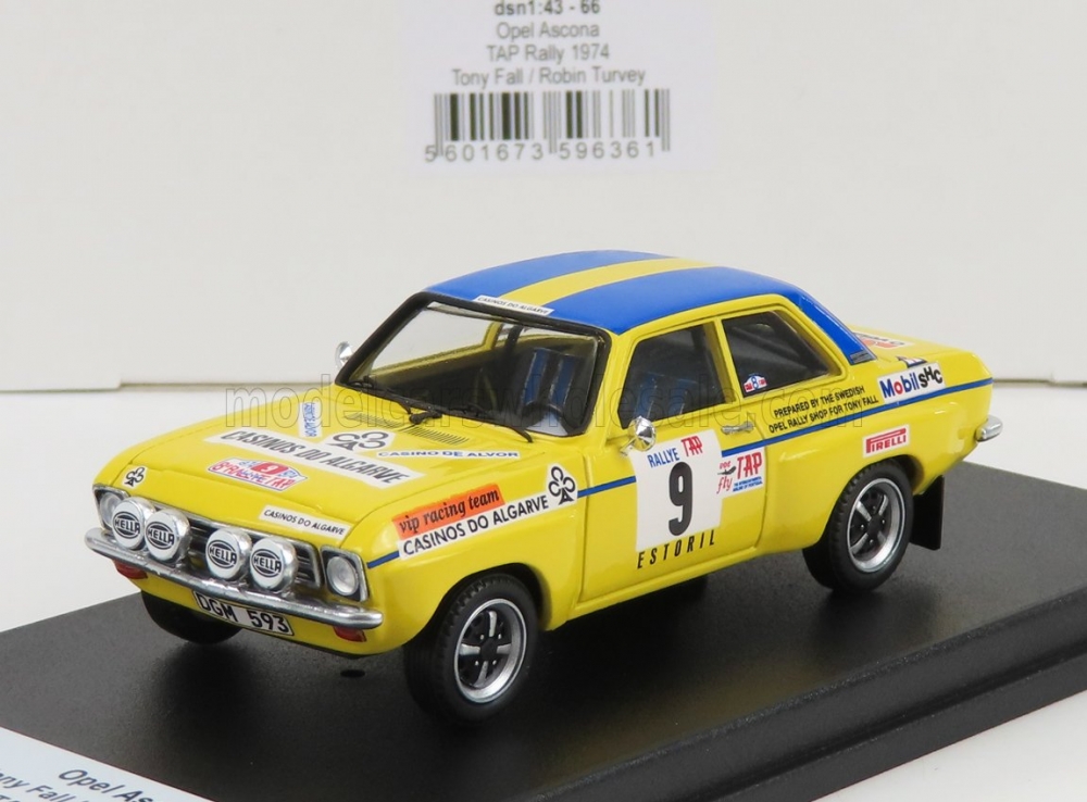 1:43 OPEL Ascona (night Version) №9 Rally Tap (1974) T.fall - R.Turvey, yellow blue - TRFDSN66
