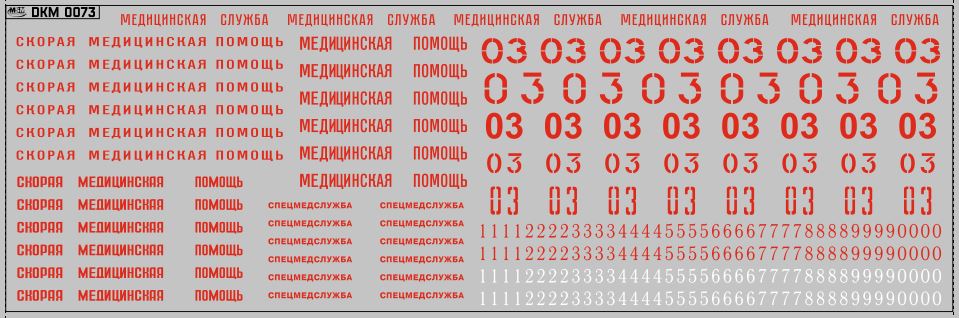 1:43 Набор декалей Надписи для медицинских автомобилей (100х140) - DKM0073