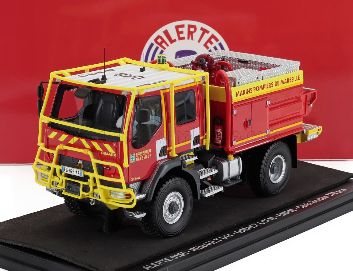 1:43 RENAULT D14 4x4 Tanker Truck Gimaex Ccfm Bmpm Marins Sapeurs Pompiers De Marseille (2013), Red White Yellow - ALERTE0156