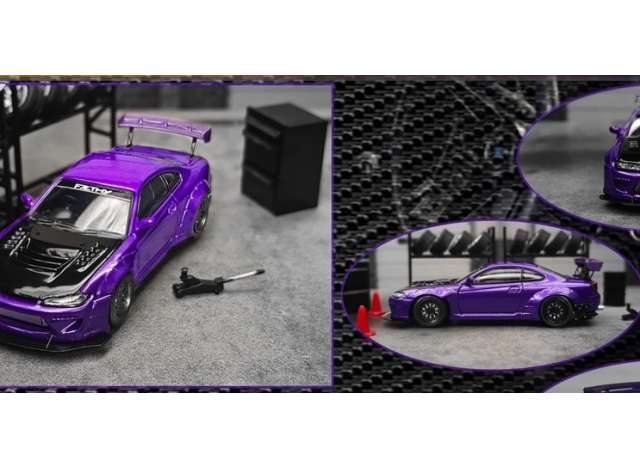 1:64 Nissan S15 carbon hood with opening hood, purple - FH001