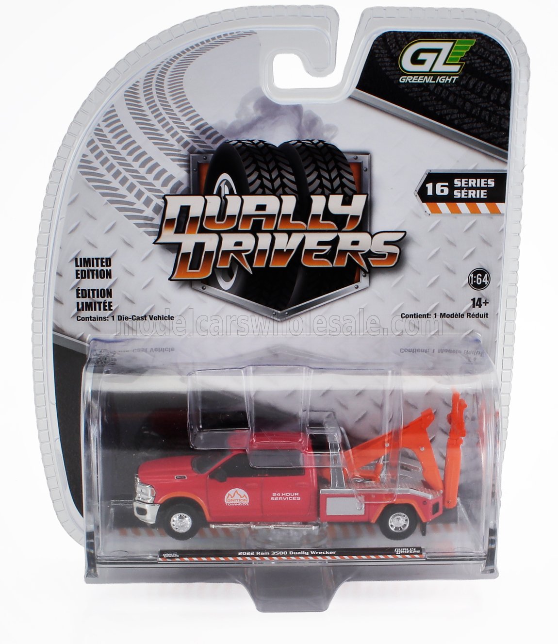1:64 DODGE Ram 3500 Truck (2022) - Carro Attrezzi - Wrecker Road Service, Orange White - 46160E