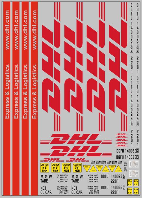 1:43 Набор декалей Контейнеры DHL  (200х140) - DKM0219