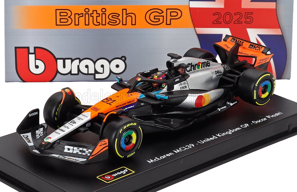 1:43 McLAREN F1 Mcl39 Team Mclaren №81 2nd Silverstone British Gp (2025) Oscar Piastri - With Pilot And Showcase, Orange Chrome Black - 18-38249-SILVERSTONE-81