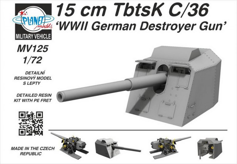 1:72 Сборная модель 15 cm TbtsK C/36 WWII German Destroyer Gun - MV125