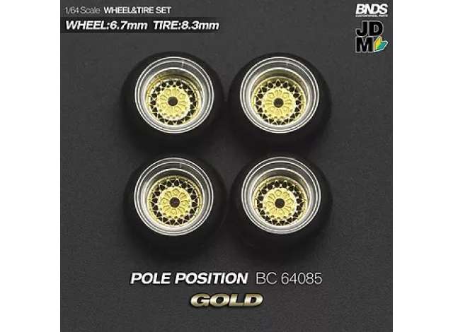 1:64 Pole Position Alloy Wheel & Rim set, gold/chrome - BC64085