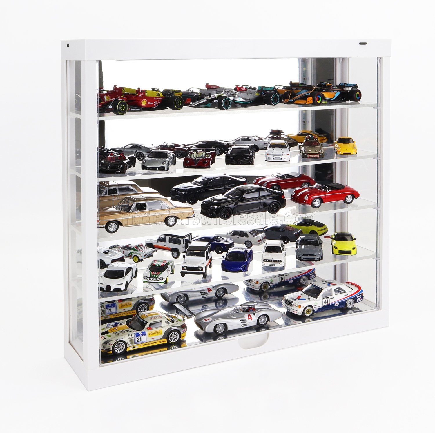 1:43 VETRINA DISPLAY BOX Espositore White Mirror - For Auto 15 X 1/43 - 35 X 1/64 - Cars Not Included - Lungh.lenght Cm 38.5 X Largh.width Cm 9.0 X Alt.height Cm 37.5 (altezza Utile Tra I Ripiani Cm 6.5 Inner Height Among Shelves), White Silver - T9-64885