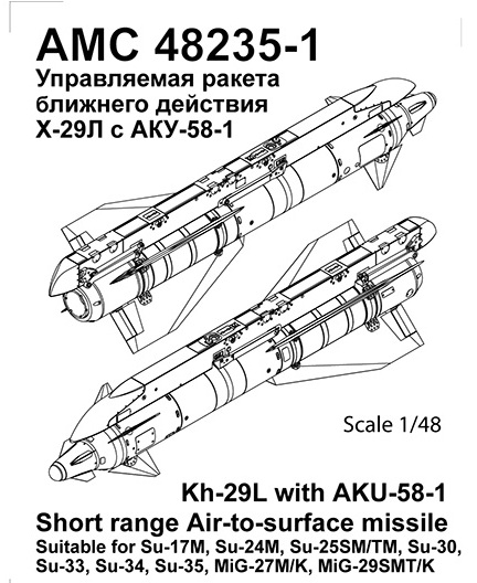 1:48 Набор для доработки Советская / российская ракета класса воздух-поверхность Х-29Л с пилоном АКУ-58-1 (NATO AS-14 Kedge A) - AMC48235-1