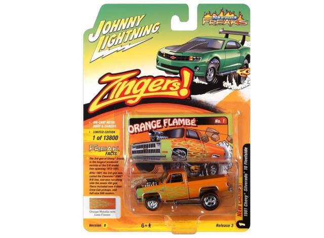 1:64 CHEVROLET Silverado 10 Fleet Side (Zinger) (1981), Metallic Orange with Green Flames - JLSP178B