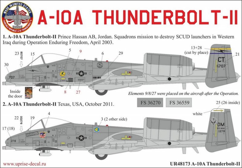 1:48 Декаль A-10A Thunerboult 'SCUD hunter' with stencils - UR48173