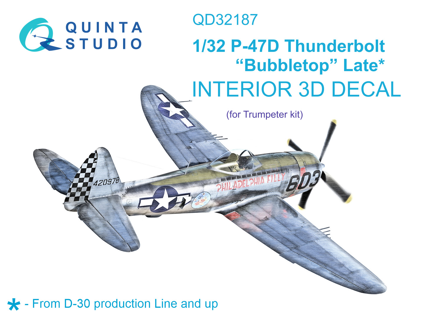 1:32 3D Декаль интерьера кабины P-47D Thunderbolt Bubbletop (поздний) (Трубач) - QD32187