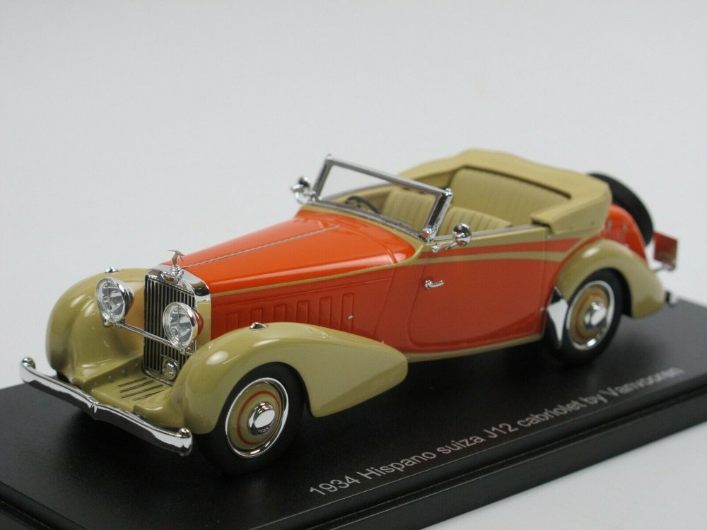 1:43 Hispano-Suiza J12 Cabriolet by VanVooren 1934, open roof (orange / beige) - EMEU43002A