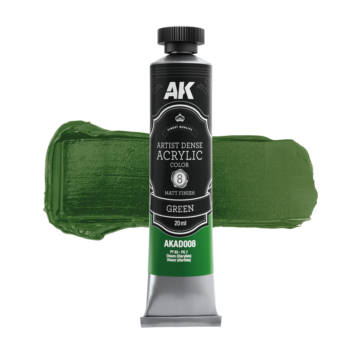 Краска акриловая ARTISTIC DENSE в тюбике - Зелёный / GREEN – ARTISTIC DENSE ACRYLIC COLOR, 20 мл - AKAD008
