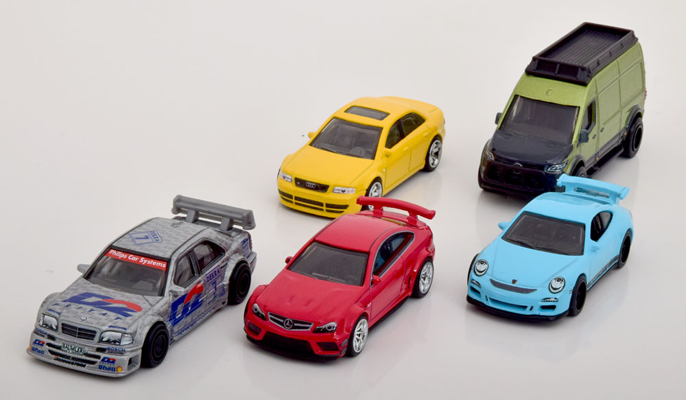 1:64 GERMAN CAR SET Audi S4, Porsche 911 GT3 RS Mercedes C63 AMG C-Class DTM Sprinter in Container packaging - HFF41