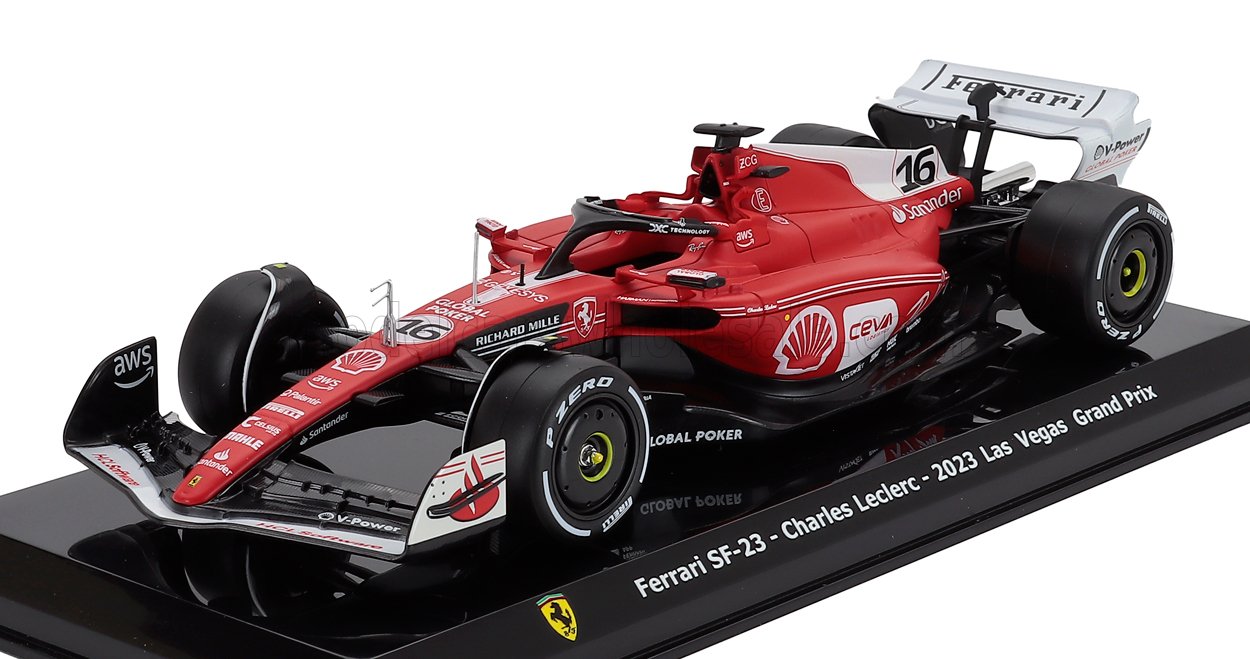 1:24 FERRARI F1 Sf-23 Team Scuderia Ferrari №16 2nd Las Vegas Usa Gp 2023 Charles Leclerc - Con Vetrina - With Showcase, Red Black White - FE24-0072