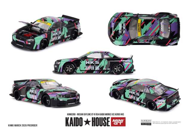 1:64 NISSAN Skyline GTR (R34) Kaido Works (V2 AERO) *HKS* (1999) - MGTKHMG280