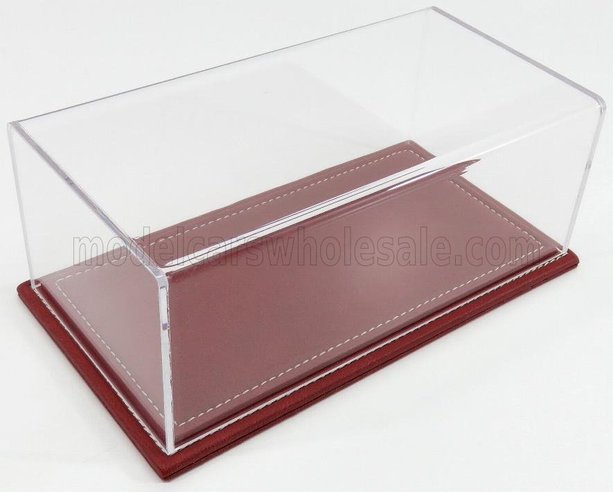 1:24 VETRINA DISPLAY BOX Maranello Base In Pelle - Leather Base Bordeaux - Lungh.lenght Cm 23 X Largh.width Cm 12 X Alt.height Cm 8.5 (altezza Interna 7.7  Cm ), Plastic Display - ATL10025