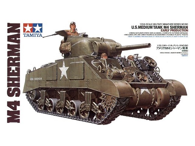 1:35 Сборная модель Американский средний танк М4 Sherman (ранняя версия) 1942г. с 3 фигурами танкистов - 35190