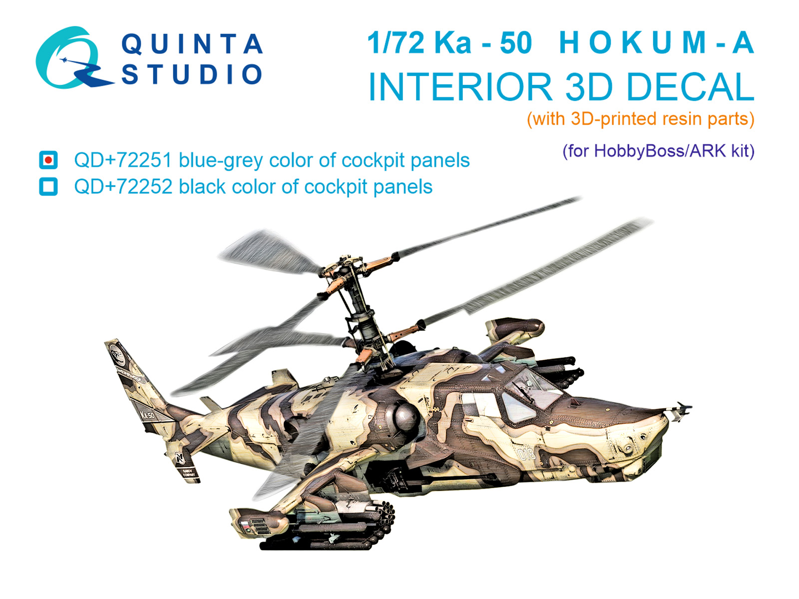 1:72 3D Декаль интерьера кабины Ка-50 (серо-голубые панели) (HobbyBoss/ARK) (с 3D-печатными деталями) - QD+72251