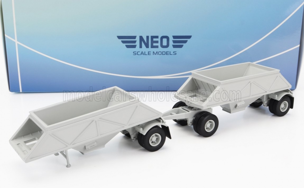 1:64 TRAILER 2x Rimorchio Double Bottom Dump Trailer For Truck, Light Grey - 64100
