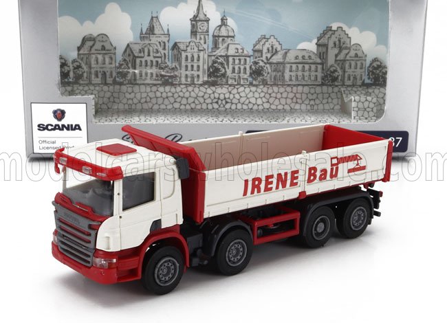 1:87 SCANIA P124.860 8x2 Truck Cassone Ribaltabilabile Irene Bau Transports 4-assi (1998), White Red - OLM002
