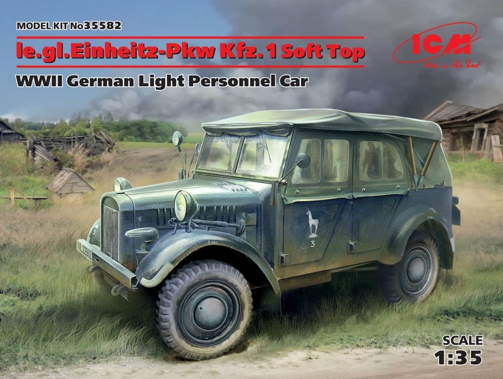 1:35 Сборная модель le.gl.Einheitz-Pkw Kfz.1 с тентом, Германский легкий внедорожный автомобиль II МВ - 35582