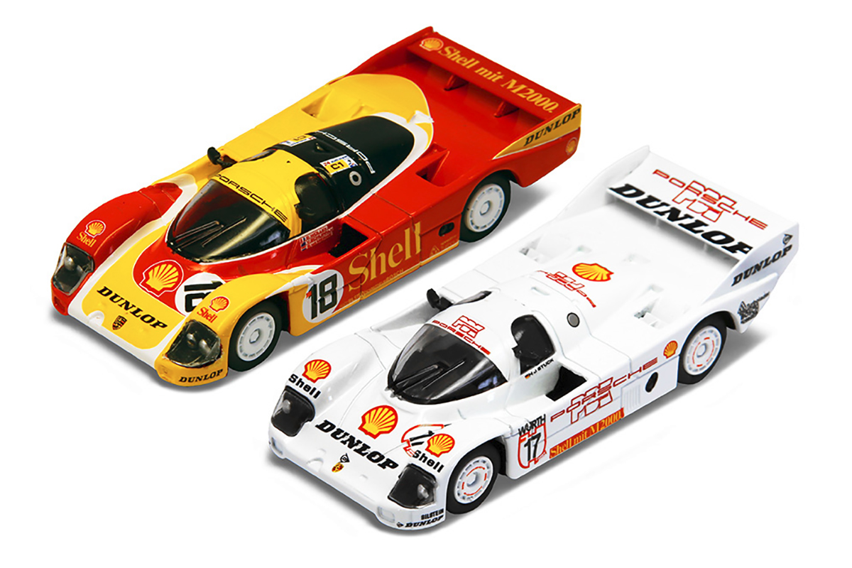 1:64 PORSCHE Set 2x 962c Porsche Ag Team №18 24h Le Mans (1988) Bob Wollek - Vern Schuppan - Sarel Van Der Merwe + 962c 2.8l Team Pdk Dunlop №17 Winner Supercup Nurburgring (1987) Hans Joachim Stuck, Red Yellow White - YCOMBO64005