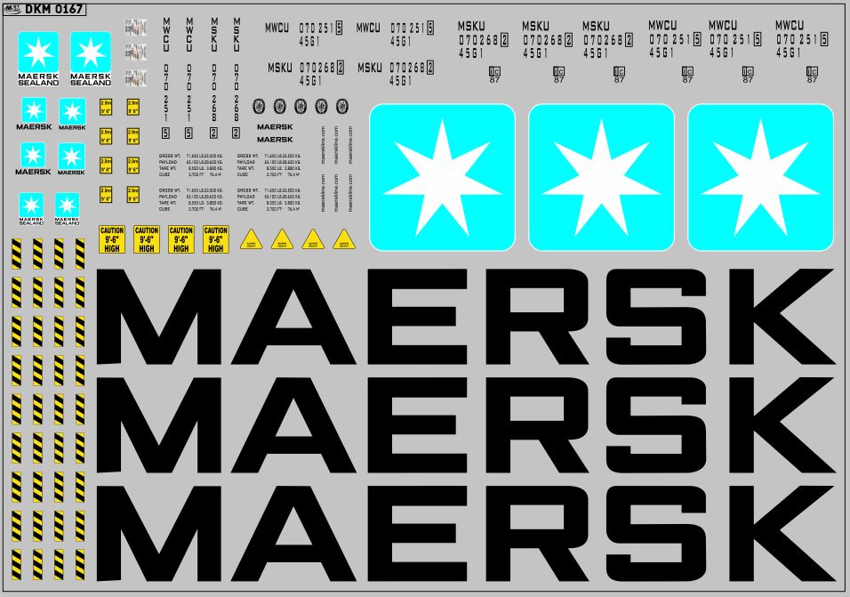 1:43 Декаль Контейнеры 40 футов Maersk Вариант 2 (200х140) - DKMB0167