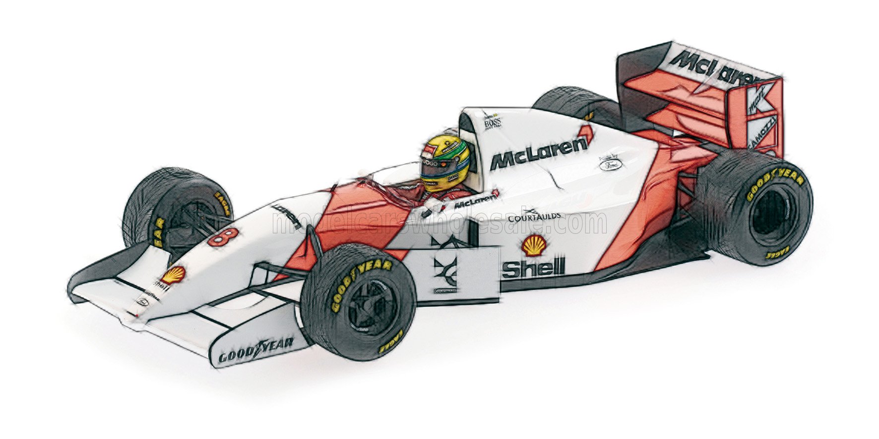 1:43 McLAREN Ford MP4/8 Ayrton Senna Winner European GP with flag (1993), Dirty Version - 540933328