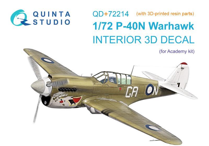1:72 3D Декаль интерьера кабины P-40N Warhawk (Academy) (с 3D-печатными деталями) - QD+72214