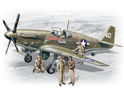 1:48 Сборная модель Р-51 В с пилотами и техниками - 48125