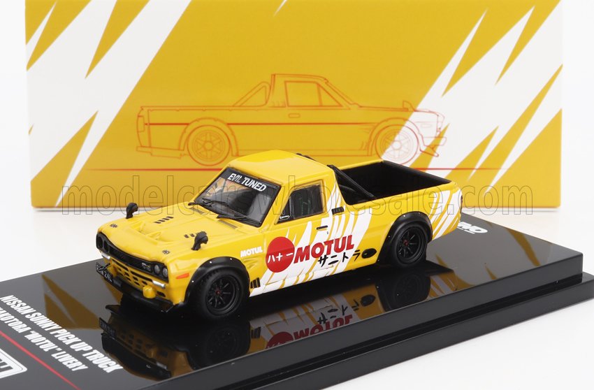 1:64 NISSAN Sunny Pick-up (b120) Hakotora Motul (1975), Yellow White - IN64-HKT-MOTUL