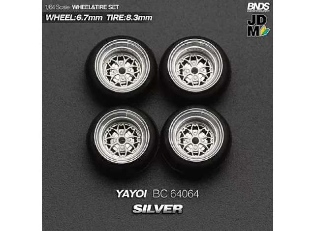 1:64 YAYOI Alloy Wheel & Rim set, silver/chrome - BC64064