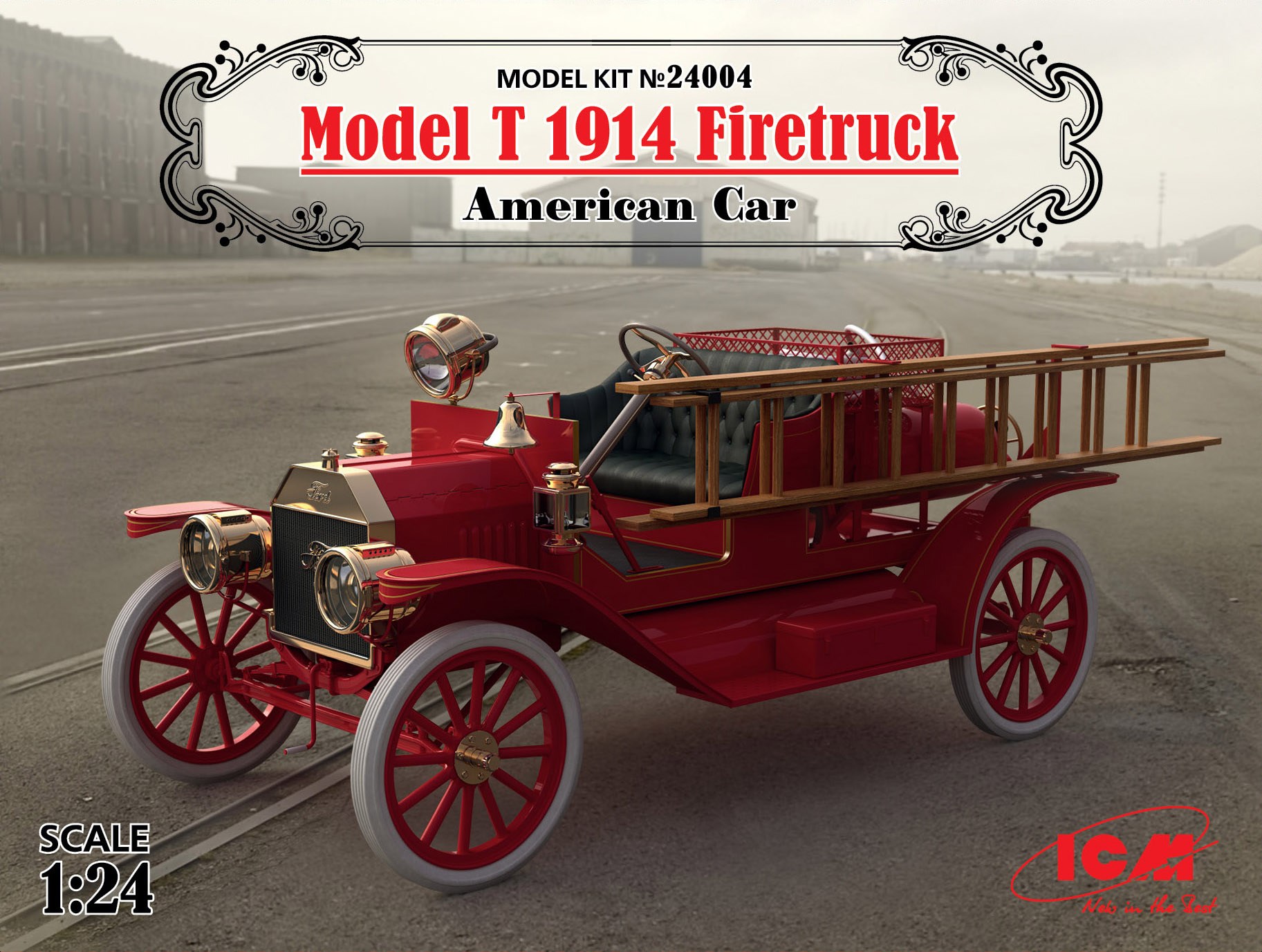 1:24 Сборная модель Model T 1914 Firetruck, Американский пожарный автомобиль - 24004
