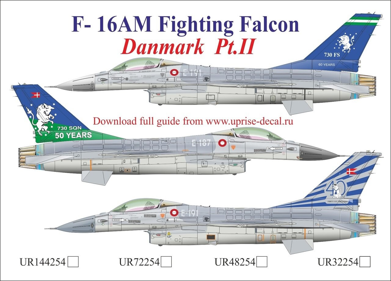 1:32 Декаль для F-16AM Fighting Falcon Danmark Pt.2 - UR32254