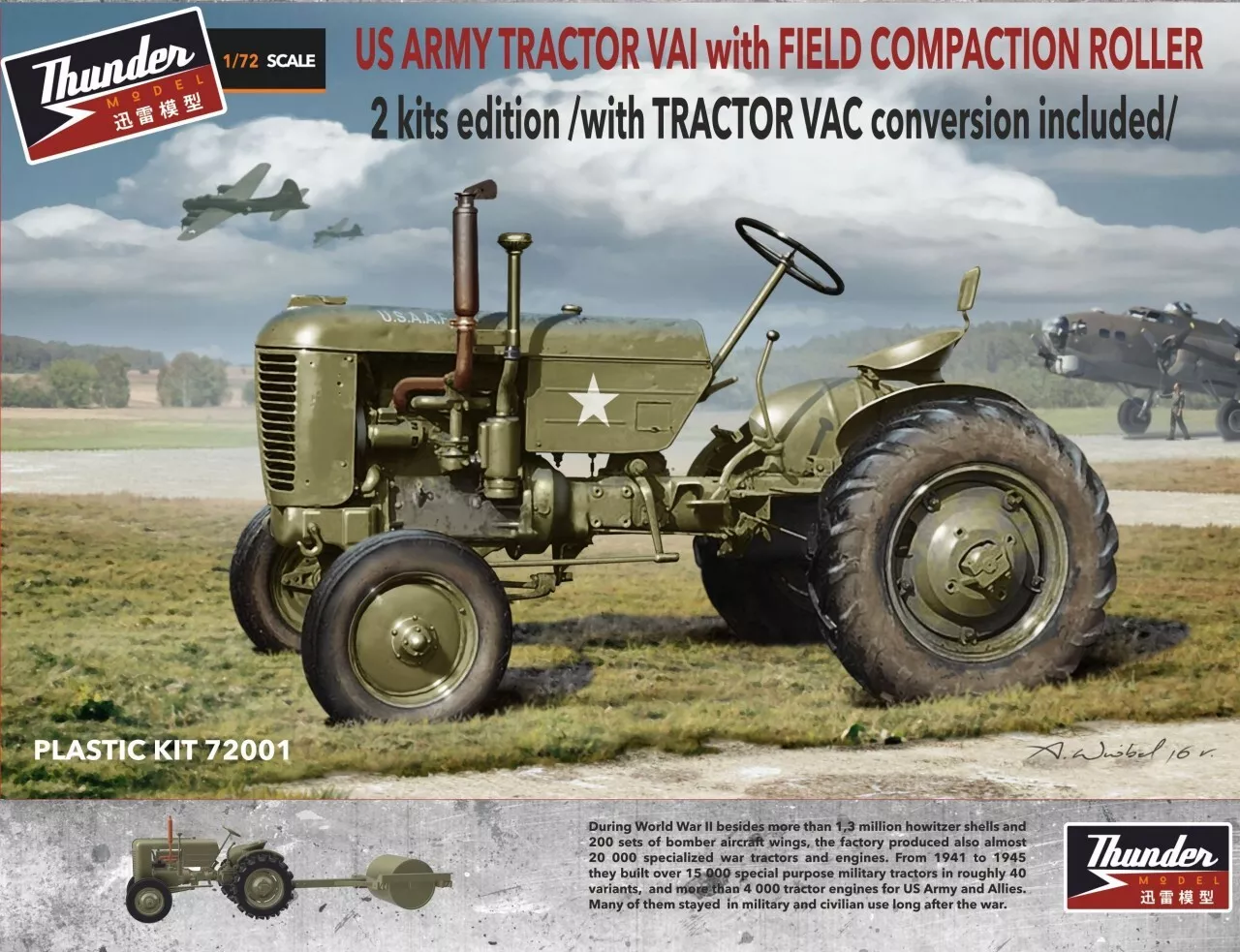 1:72 Сборная модель US Army Case VAI & VAC tractor w/ Le Tourneau compaction roller - TM72001