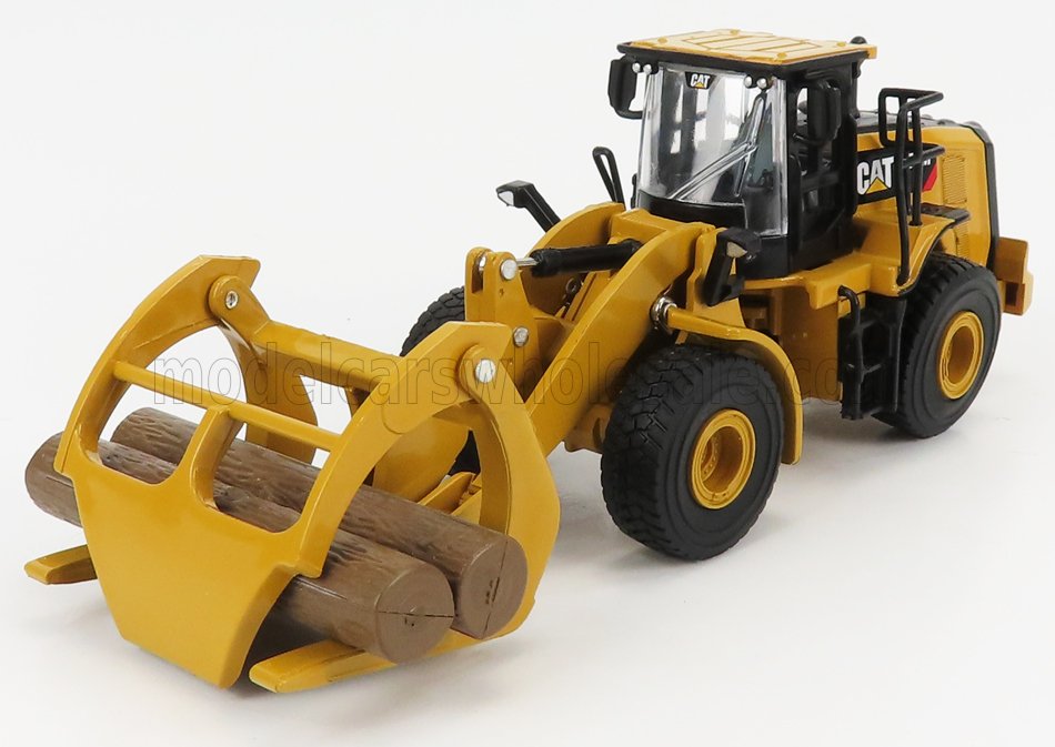 1:64 CATERPILLAR Cat950m Ruspa Gommata - Scraper Tractor Wheel Loader With Log Fork, Yellow Black - 85635