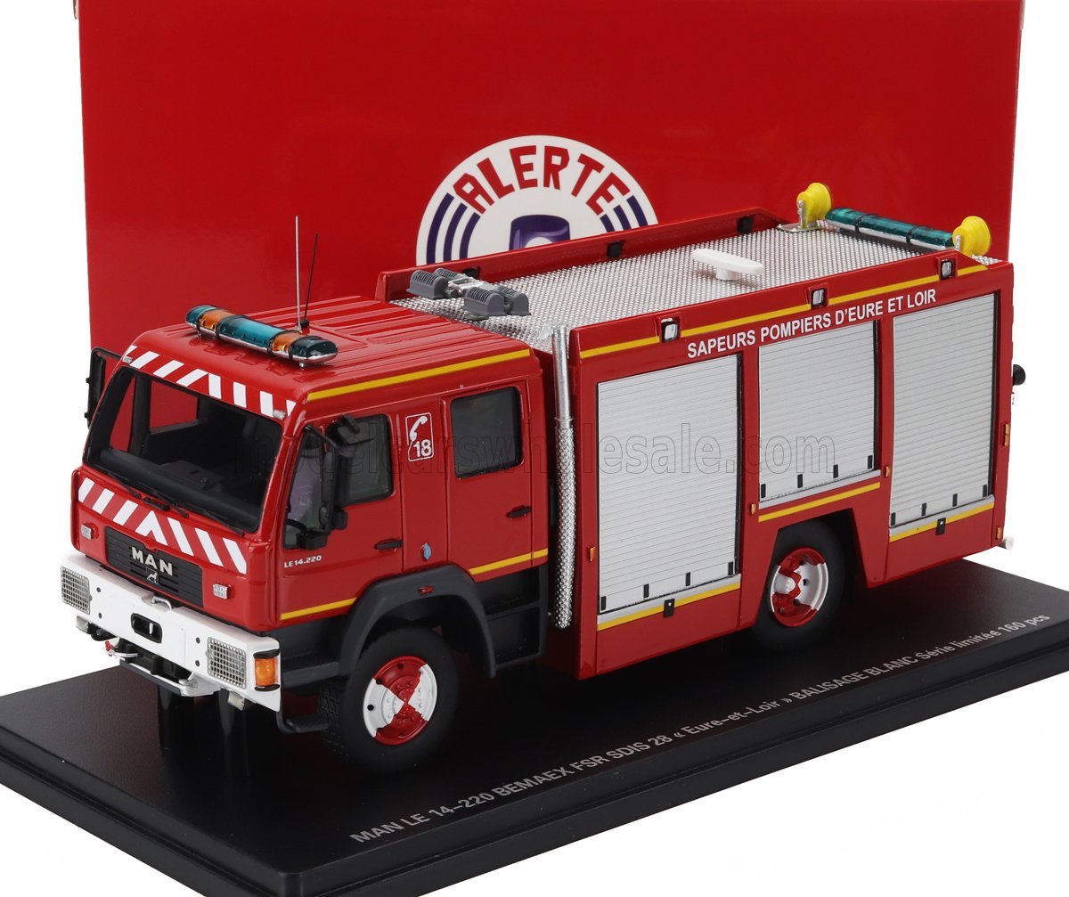 1:43 MAN Le 14.220 Tanker Truck Double Cabine Bemaex Fsr Sdis 28 Sapeurs Pompiers D'eure Et Loir (2004), Red Grey - ALERTE0149A
