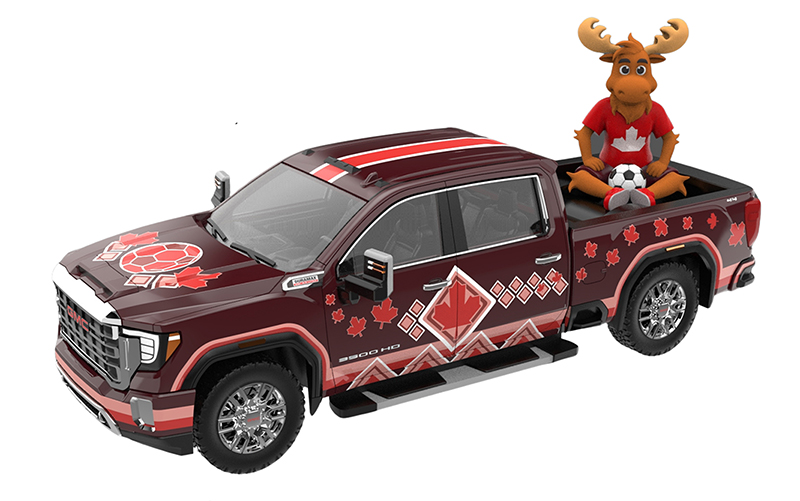 1:64 GMC Sierra 3500 HD International Soccer Celebration 2026 Canada Tribute with Moose Figurine (2022) - 30590