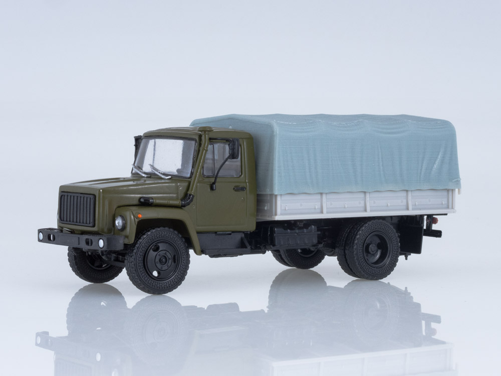 1:43 Горький 3309 бортовой с тентом, хаки / серый - TR1015