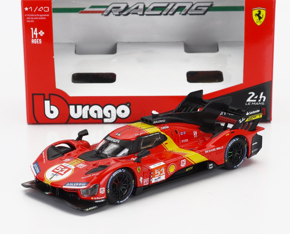 1:43 FERRARI 499p 3.0l Turbo V6 Team Ferrari Af Corse №51 Winner 24h Le Mans (2023) Alessandro Pier Guidi - James Calado - Antonio Giovinazzi, Red Yellow Black - 36322-499