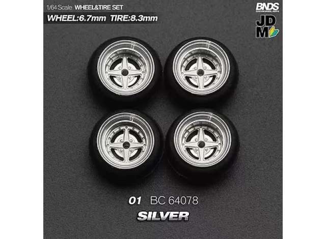 1:64 01 Alloy Wheel & Rim set, silver/chrome - BC64078