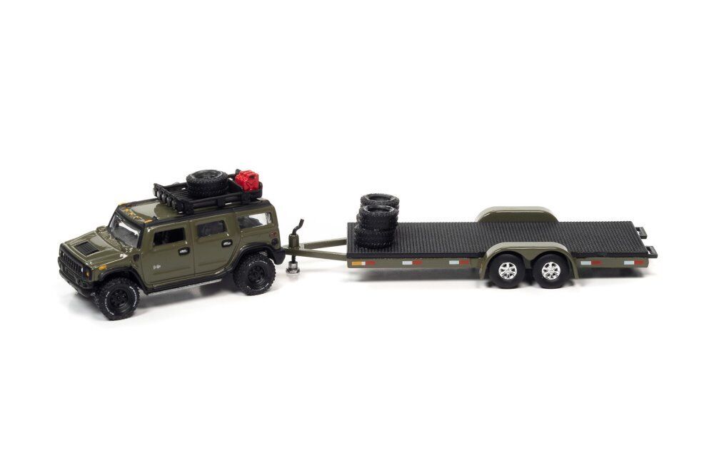 1:64 HUMMER H2 (2004) with Open Trailer, moss green - JLSP202A