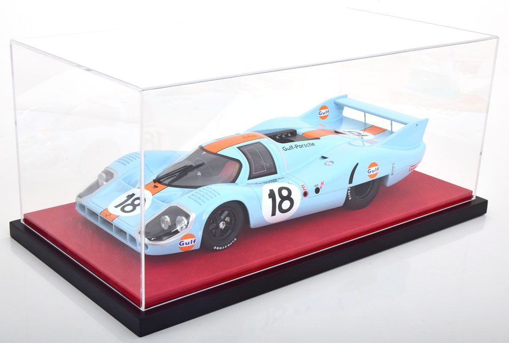 1:12 VITRINE Luxus-Version mit Kunstleder auf MDF-Bodenplatte stackable, Maße: Länge 48cm, Tiefe 25cm, Höhe 21cm, red - JC-L12RE