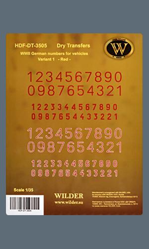 1:35 Декаль сухая WWII German numbers for vehicles. Variant 1- Red - HDF-DT-3505