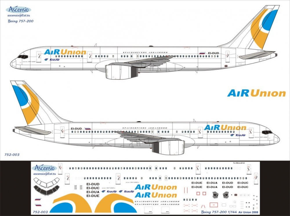 1:144 Декаль на самолет боенг 757-200 (Ar Unon) - 752-003
