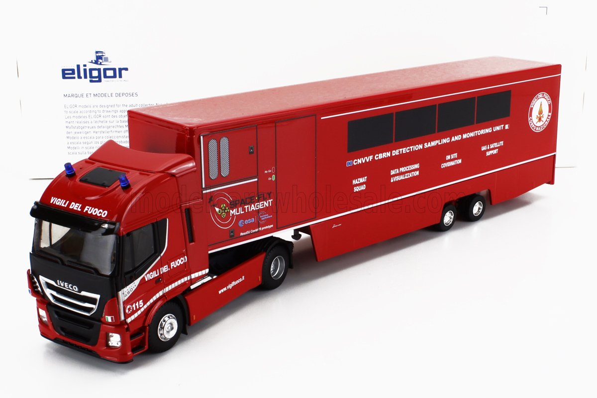 1:43 IVECO FIAT Stralis 480e6 Euro 6 Truck Fire Engine Space Fly Multiagent Cbrn Detection Sampling And Monitoring Unit (2018), Red Black - 118216