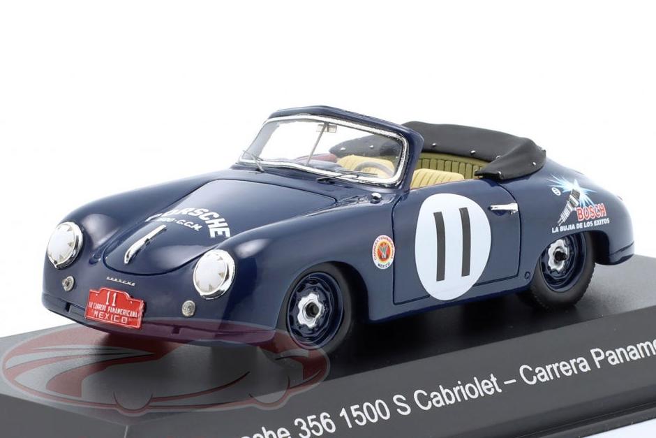 1:43 PORSCHE 356 1500 S Cabriolet №11 Carrera Panamericana Fürst Paul-Alfons von Metternich, Baron Manuel Antônio de Teffé (1952), dark blue - MAP02005623